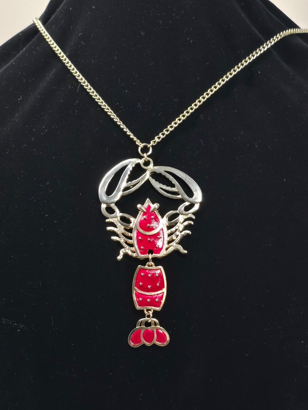 GoldTone Red Lobster Pendant Necklace